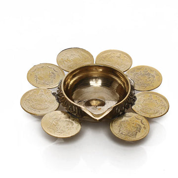 Brass Coin Lakshmi Kubera Vilakku