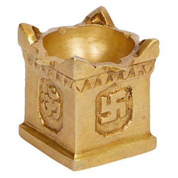 Brass Tulsi Diya Om Shri Swastika Tishul Engraving Oil Lamp Diya