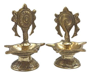 Five Face Shanku Chakra Brass Lamp Diya/Vishnu Diya for Prosperity/Occasional Gift