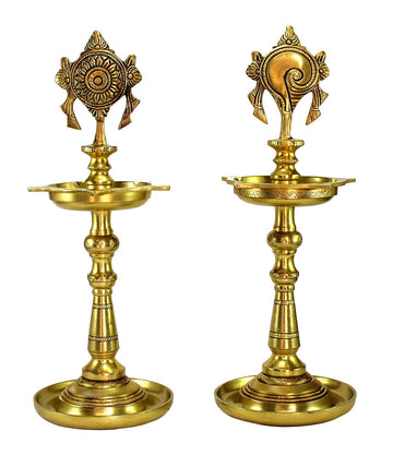 Shankh Chakra Narayan Oil Lamp Diya Deepam Brass Lamps Kuthu Vilakku