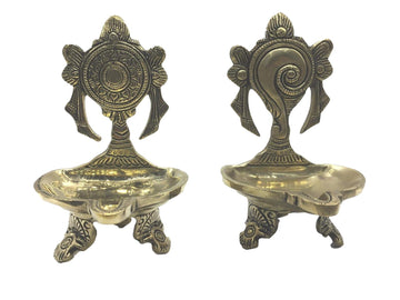 Brass Shanku Chakra Lamp with Stand with Mukkali
