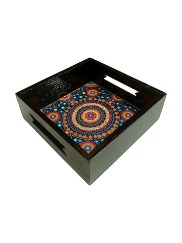 Wooden Dot Mandala Art Square Multipurpose Tray