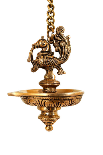 Brass Antiqe Hanging Peacock Diya