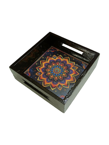 Wooden Mandala Art Square Multipurpose Tray