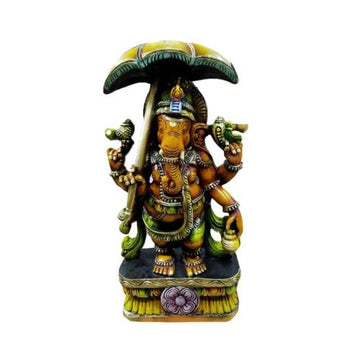 Ganesha Wooden Carving Deity Multicolour