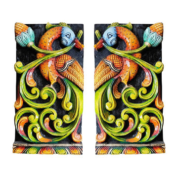 Peacock Wall Decor. Wooden Carvings Multicolour