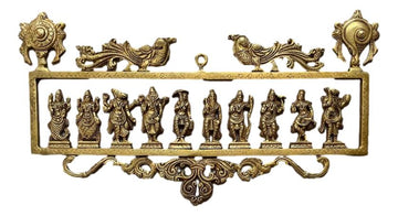 Lord Vishnu Dashavatar Brass Divine Wall Hanging - Antique Finish