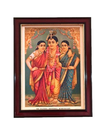 Sri Krishna with Ruckmani and Sathya Bhama Antiqe Photo Frame