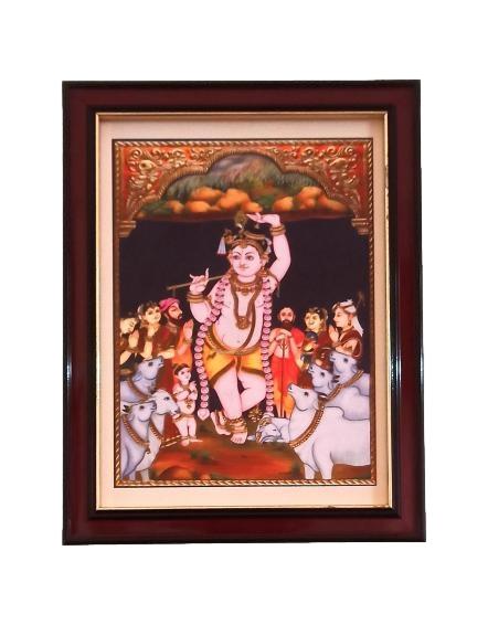 Tanjore Style Krishna holding Govardhana Malai Prabhu Giridhari Photo Frame