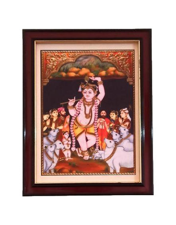 Tanjore Style Krishna holding Govardhana Malai Prabhu Giridhari Photo Frame