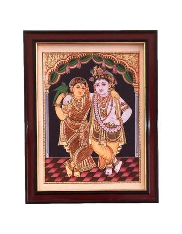 Tanjore StyleSri Krishna with Ruckmani  Photo Frame