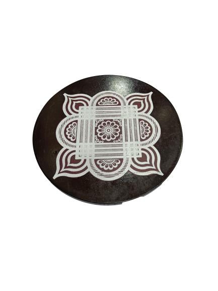 Wooden Round Shape Deity Stand Rangoli Design