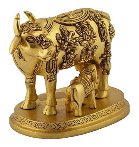 Brass Kamadhenu/Holy Cow and Calf Idol | Cow and Calf Statue