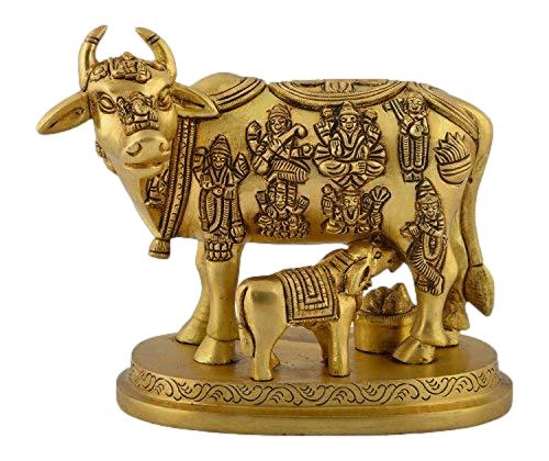 Brass Kamadhenu/Holy Cow and Calf Idol | Cow and Calf Statue
