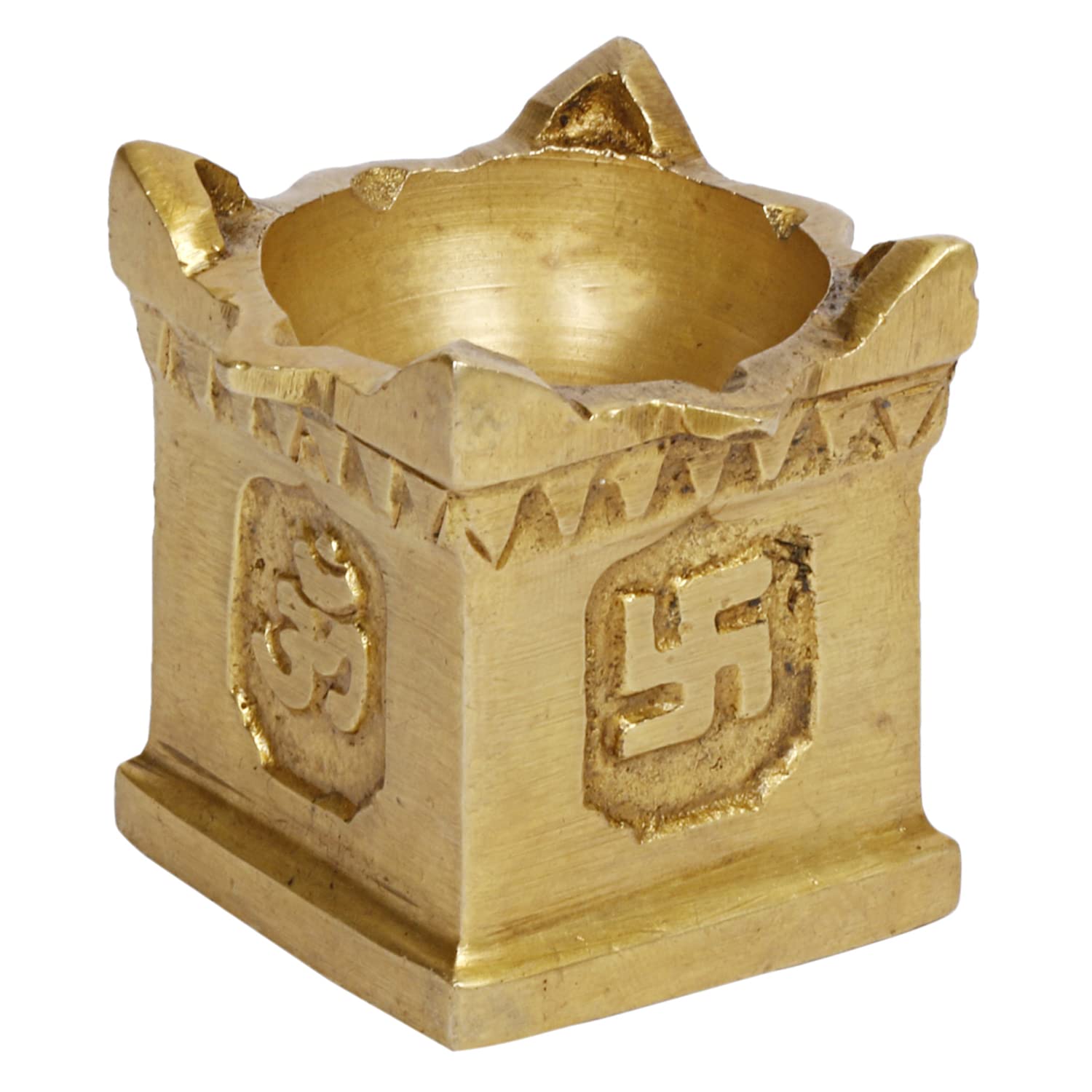 Brass Tulsi Diya Om Shri Swastika Tishul Engraving Oil Lamp Diya
