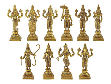 Dashavatara -Ten Incarnations/Avatars of Lord Vishnu - Brass Statue Idol 6" each