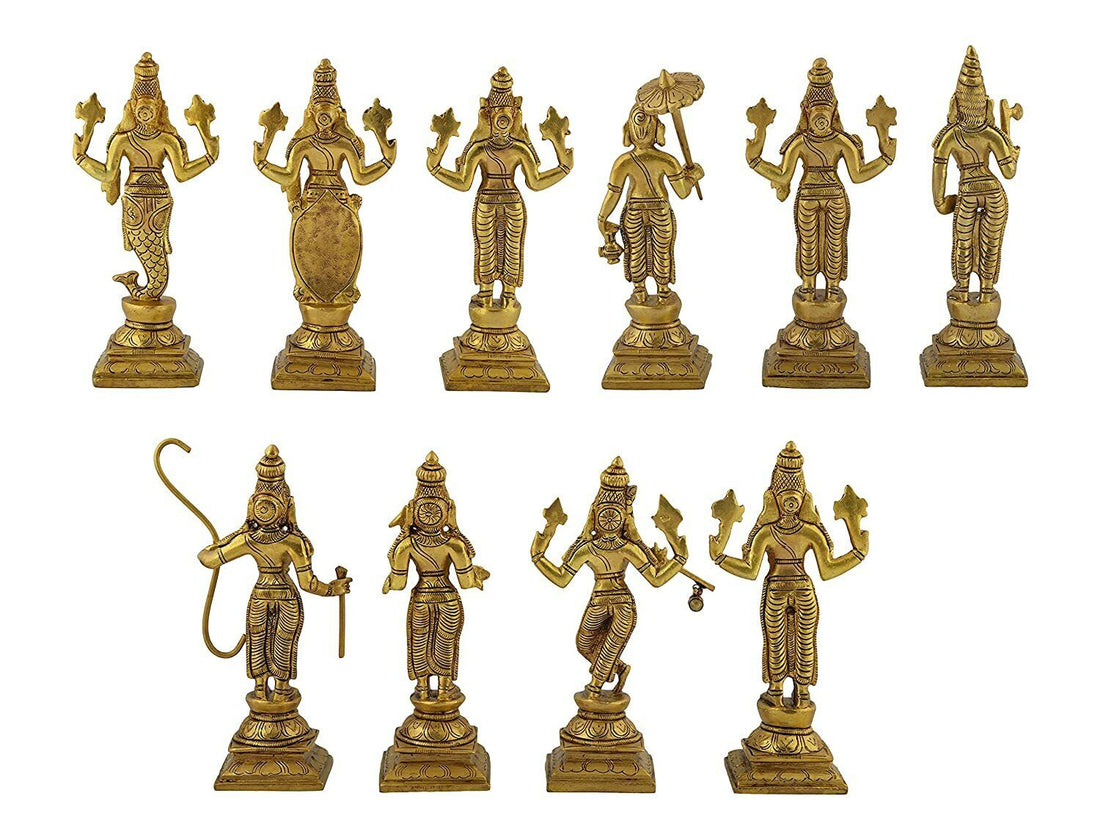 Dashavatara -Ten Incarnations/Avatars of Lord Vishnu - Brass Statue Idol 6" each