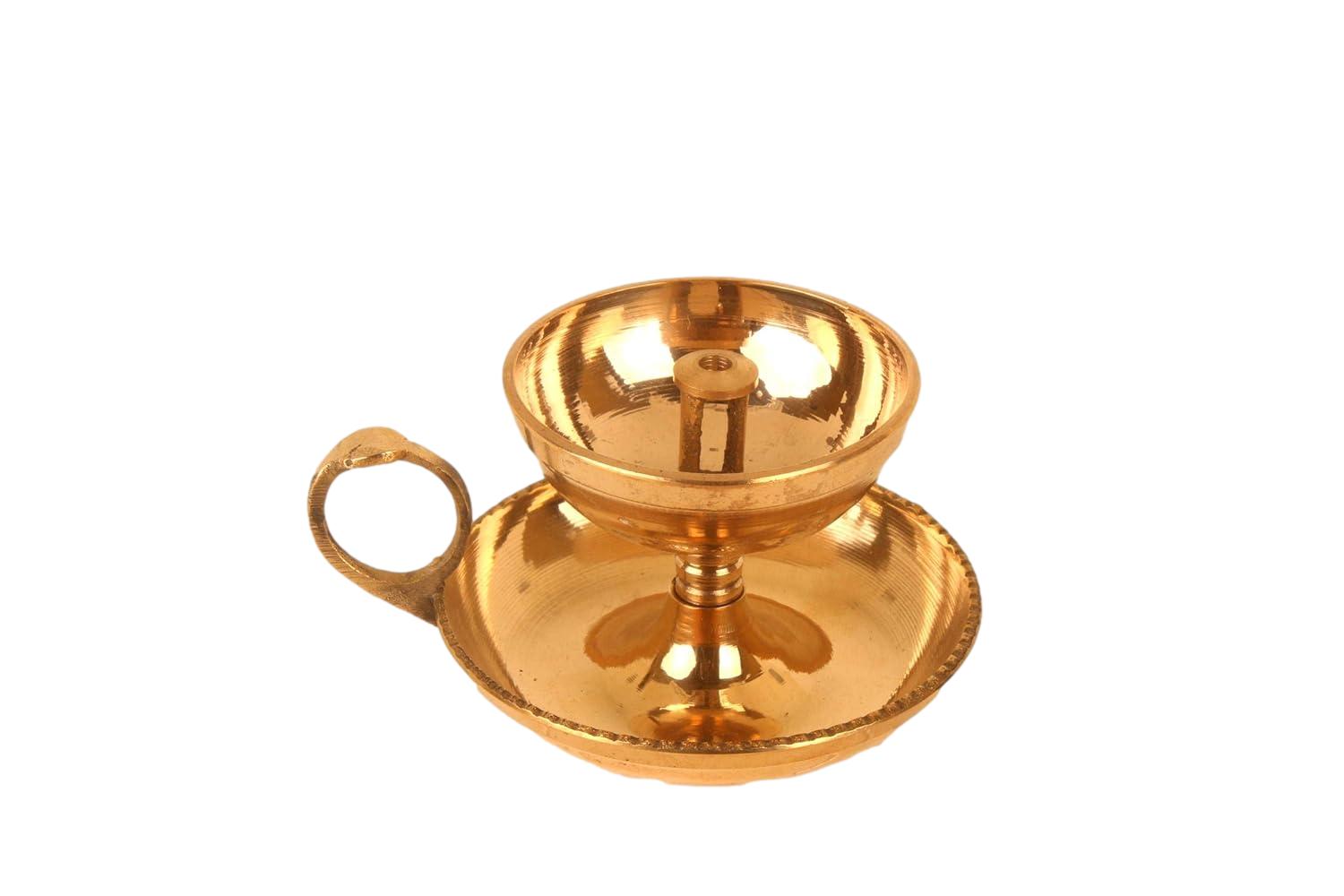 Brass Diya with Holder and Plate Attached