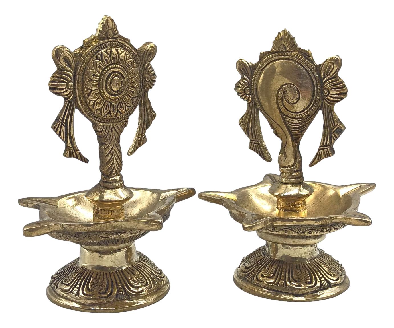 Five Face Shanku Chakra Brass Lamp Diya/Vishnu Diya for Prosperity/Occasional Gift