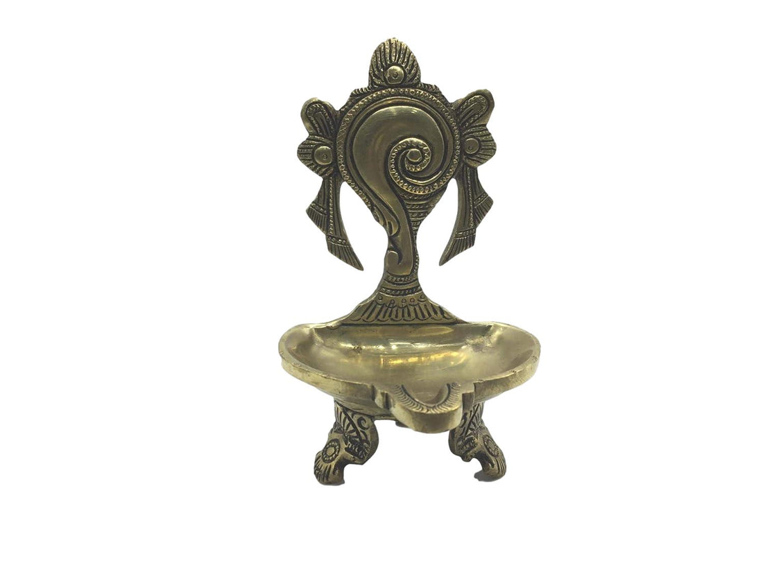 Brass Shanku Chakra Lamp with Stand with Mukkali