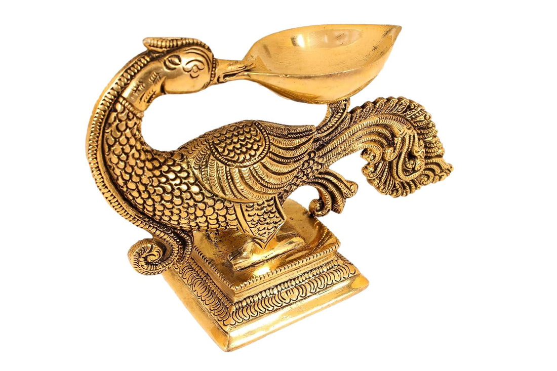 Annam/Bird Brass lamp Diya Glossy Antique Finish