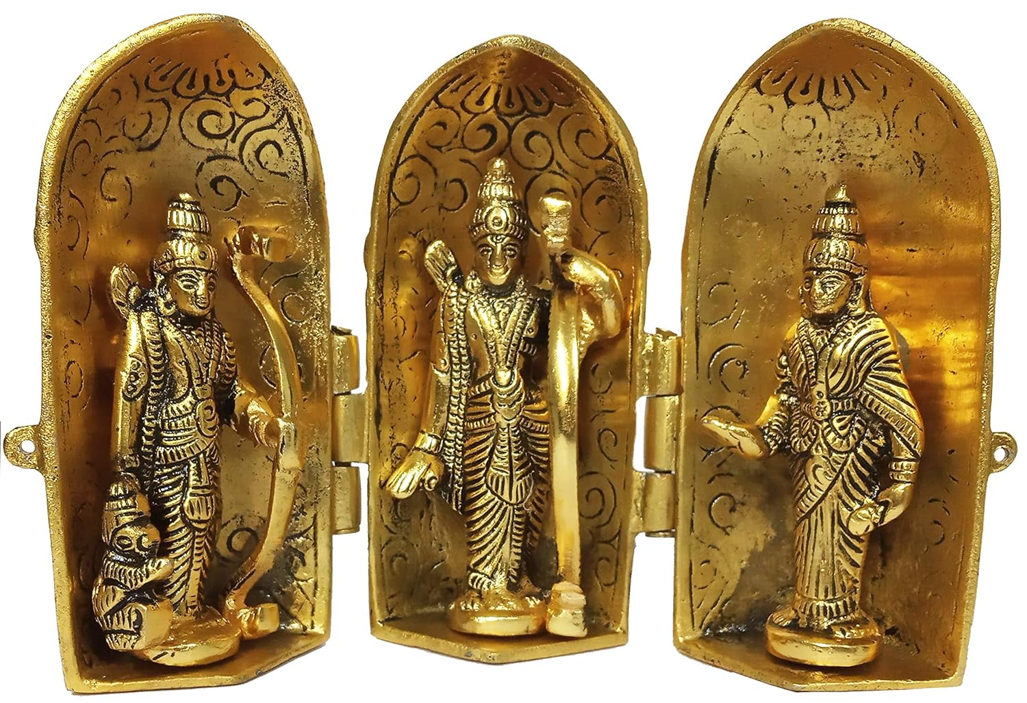 Metal Idol Ram Darbar: Rama, Sita, Laxman, Hanuman Statues Inside a Stambha Pillar Box
