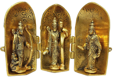Metal Idol Ram Darbar: Rama, Sita, Laxman, Hanuman Statues Inside a Stambha Pillar Box