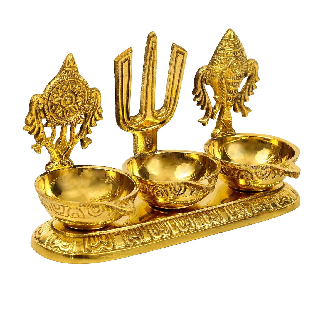 Traditional Brass Diya for Puja | Pooja Aarti | Arti Deepak Deepam Oil Lamp |Shangu Chakra Namah kuber Diya