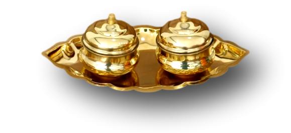 Brass Thali Haldi kumkum Chandhan Holder Stand Plate