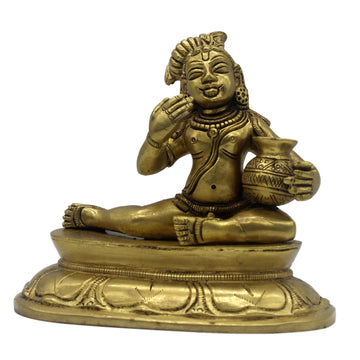 Smiling Butter Krishna Statue in Brass