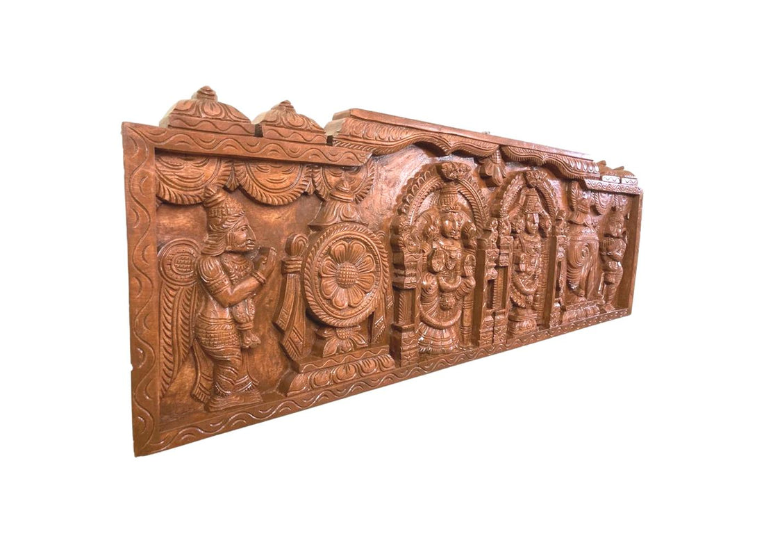 Sri Padmavathi Thayar Srinivasar Shanku Chakra Garudan Hanuman Wooden Wall Hanging