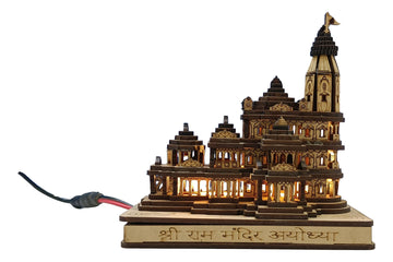 Wooden Ram Mandir/Ayodhya Mandir 5 inch / With LED Light