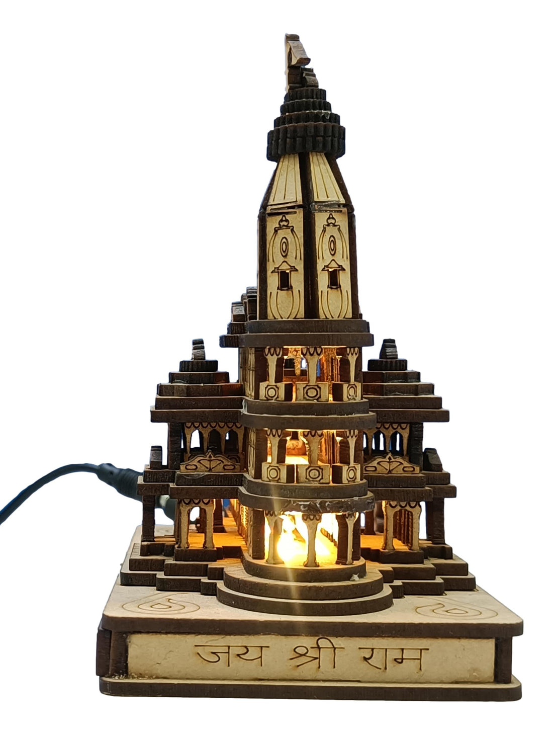 Wooden Ram Mandir/Ayodhya Mandir 5 inch / With LED Light