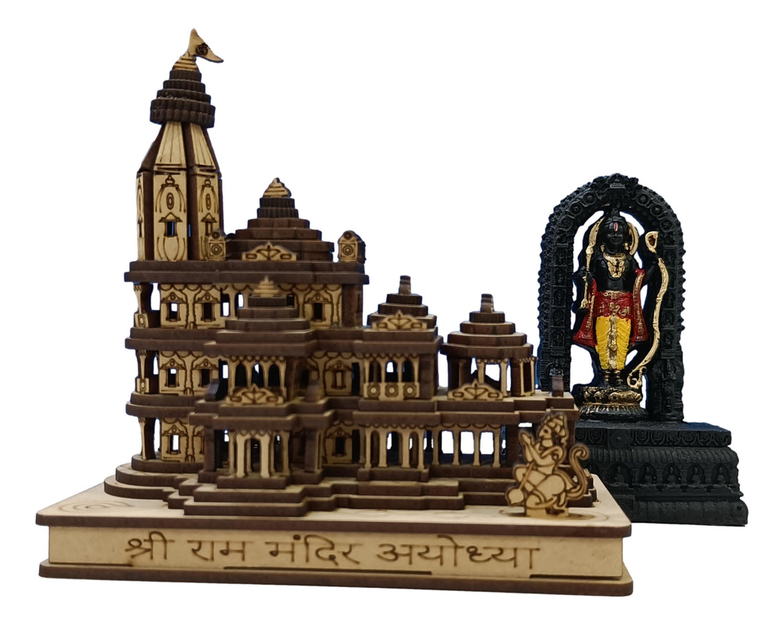 Wooden Ram Mandir/Ayodhya Mandir With Ramlalla (Combo) 5 inch