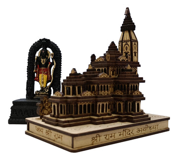 Wooden Ram Mandir/Ayodhya Mandir With Ramlalla (Combo) 5 inch