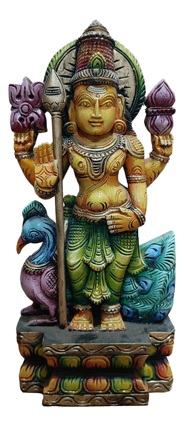 Wooden Murugan Idol Multicolour 18 inch