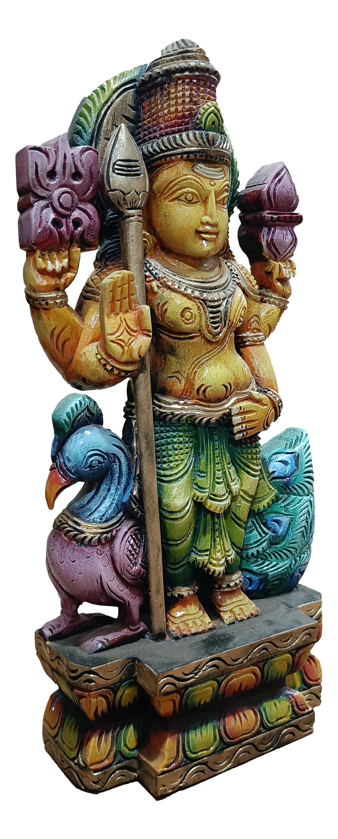 Wooden Murugan Idol Multicolour 18 inch