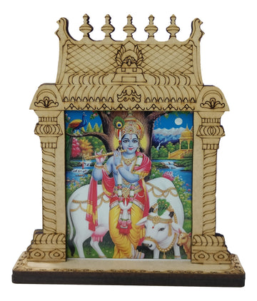 Wooden Home Temple / Mandir / Mantapam For Decor / Car Dashboard / Bulk Gifting /Cow Krishna