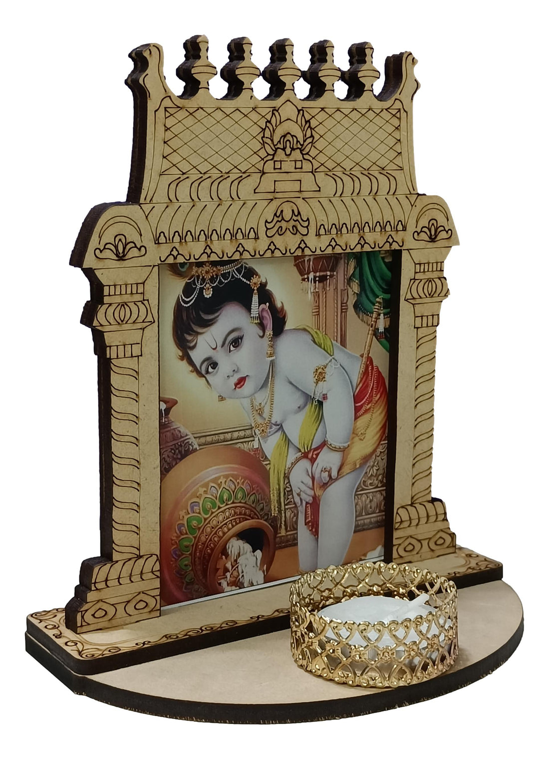 Wooden Home Temple  Lamp HolderCar Dashboard / Laddu Krishna