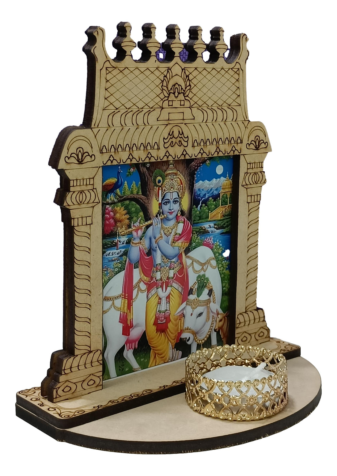 Wooden Home Temple  Lamp Holder Car Dashboard / Sri Krishna