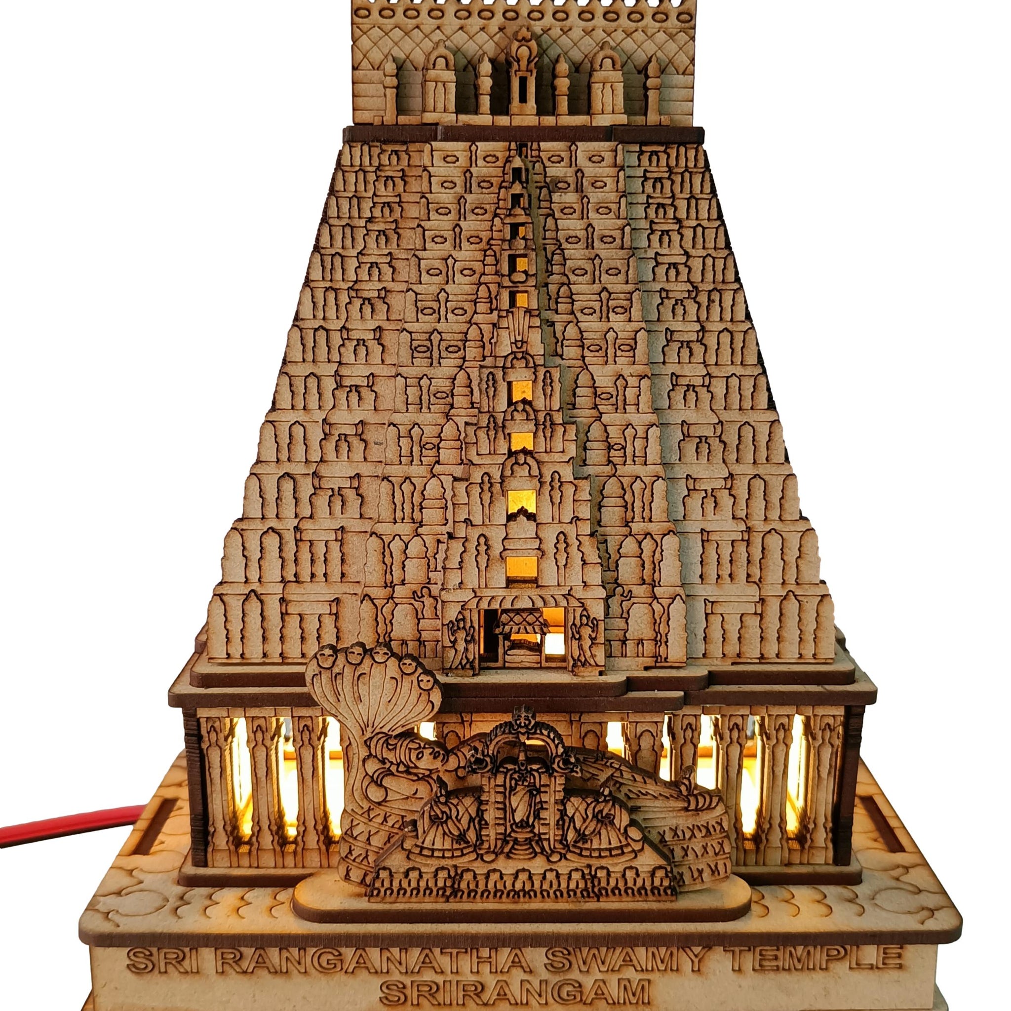 Srirangam Renganatha Swaamy Temple Wooden With LED Light / For home and gifting purpose - 7 Inch