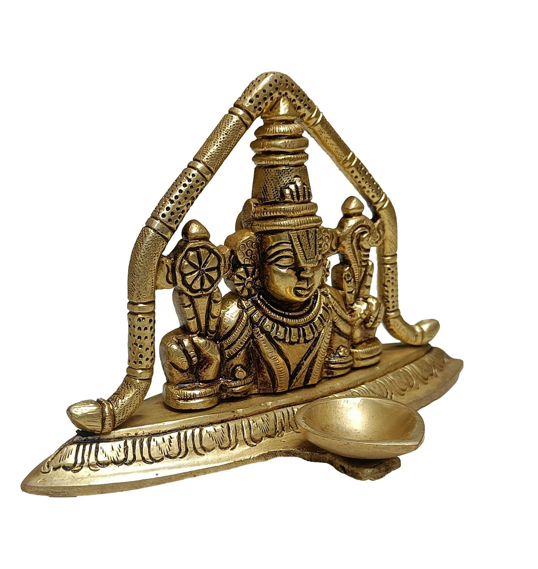 Brass Tirupathi Balaji Statue with Lamp 4 inch