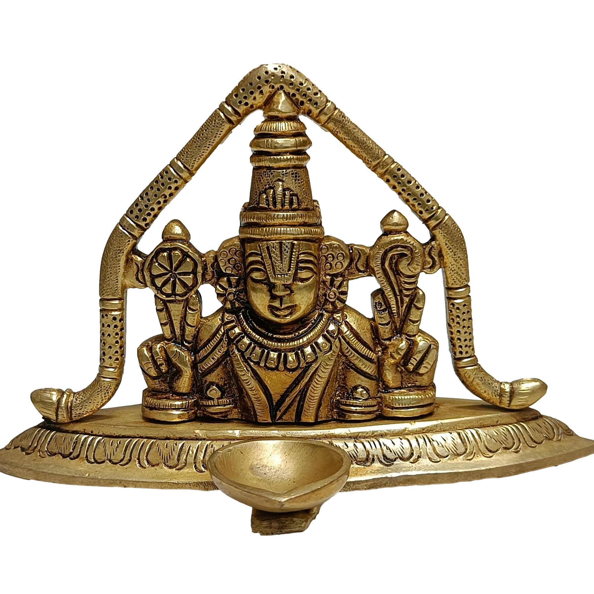 Brass Tirupathi Balaji Statue with Lamp 4 inch