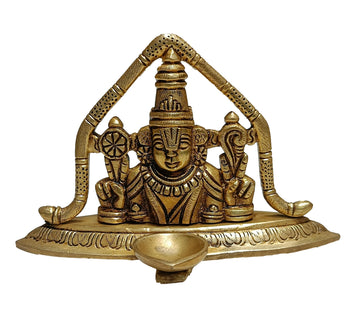 Brass Tirupathi Balaji Statue with Lamp 4 inch