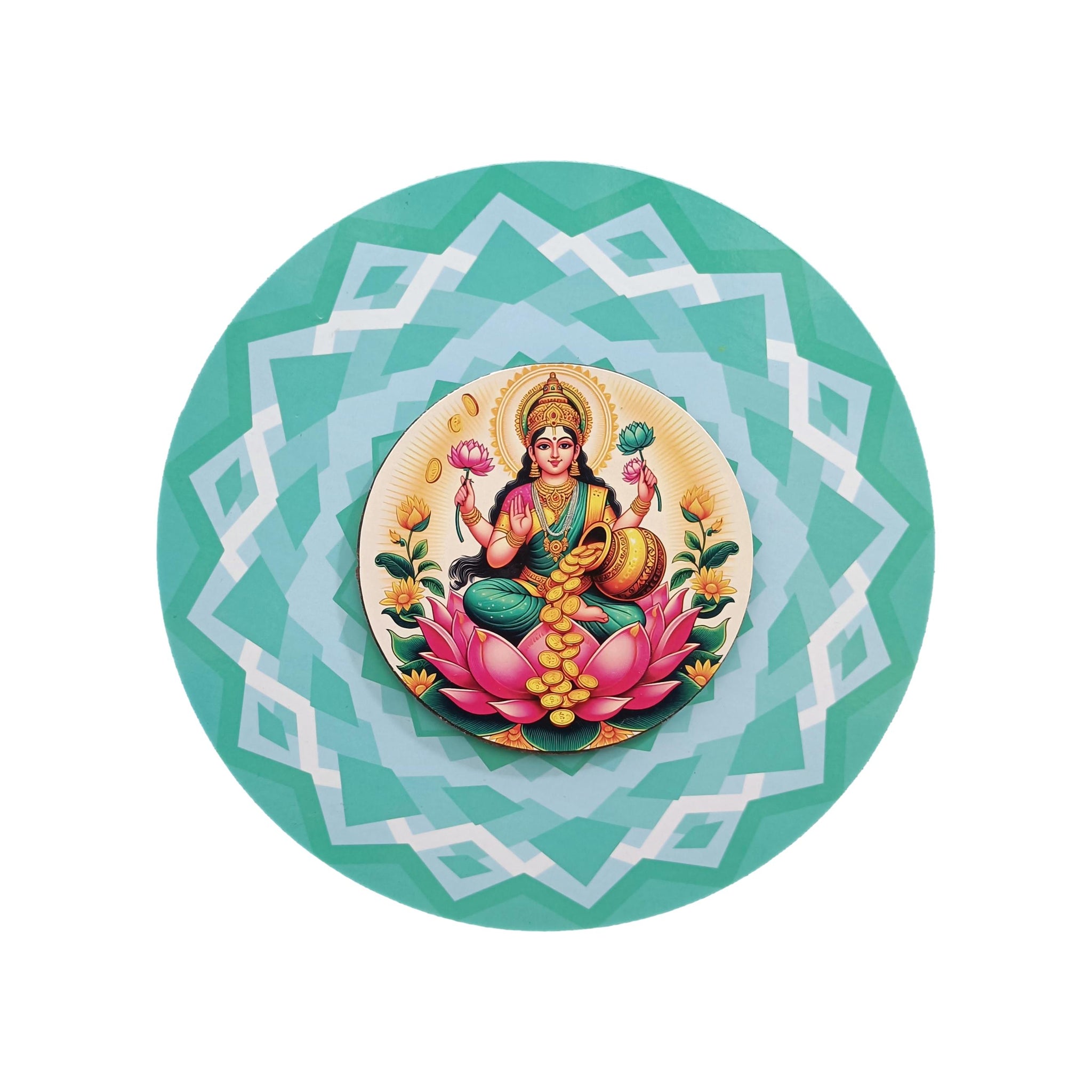 Sri MahaLakshmi Wooden Wall Hanging With Chakra Background / Decor and Gifting