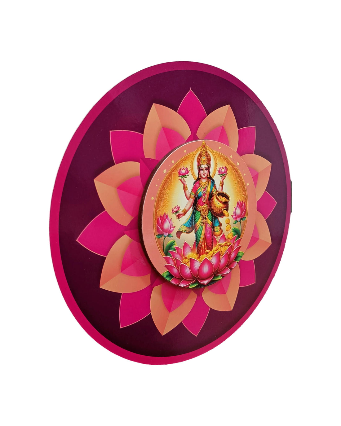 Sri MahaLakshmi Thayar Wooden Wall Hanging Pink Lotus Art Work / Decor and Gifting