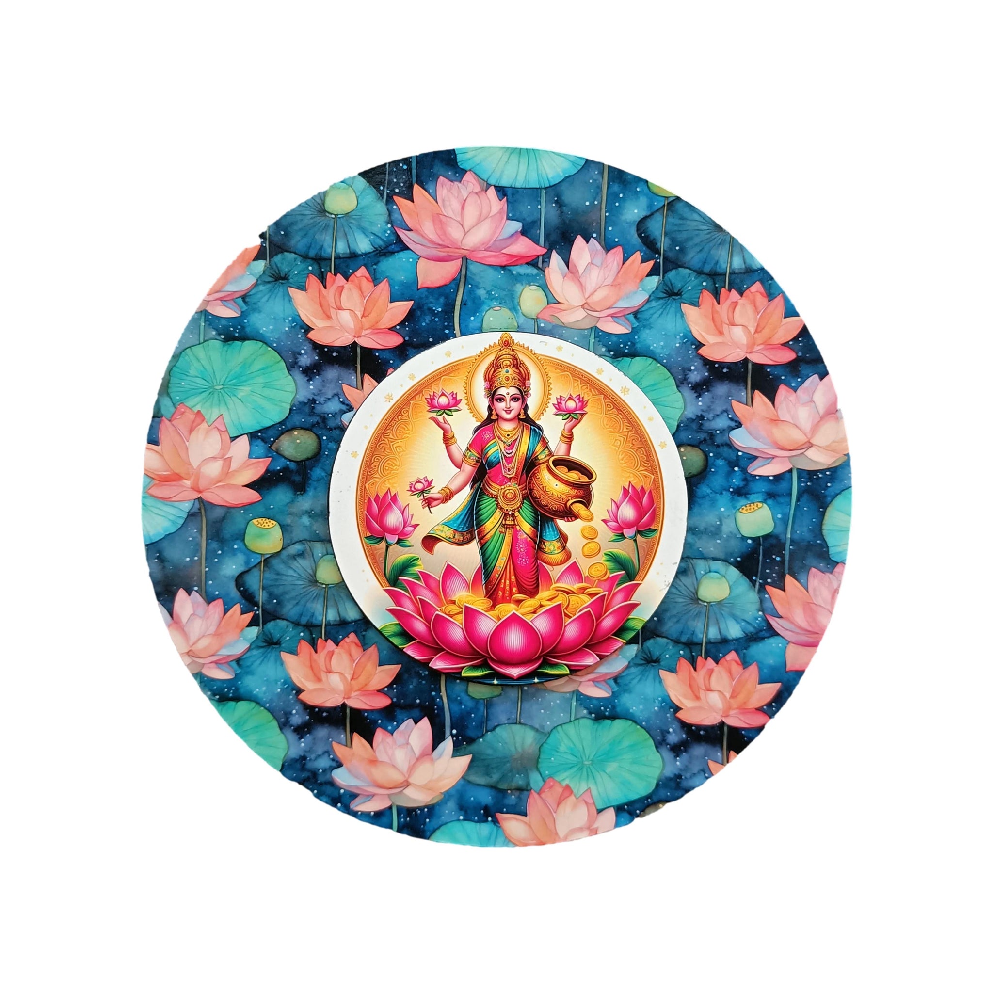 Sri MahaLakshmi  Wooden Wall Hanging Lotus Background Art Work / Decor and Gifting