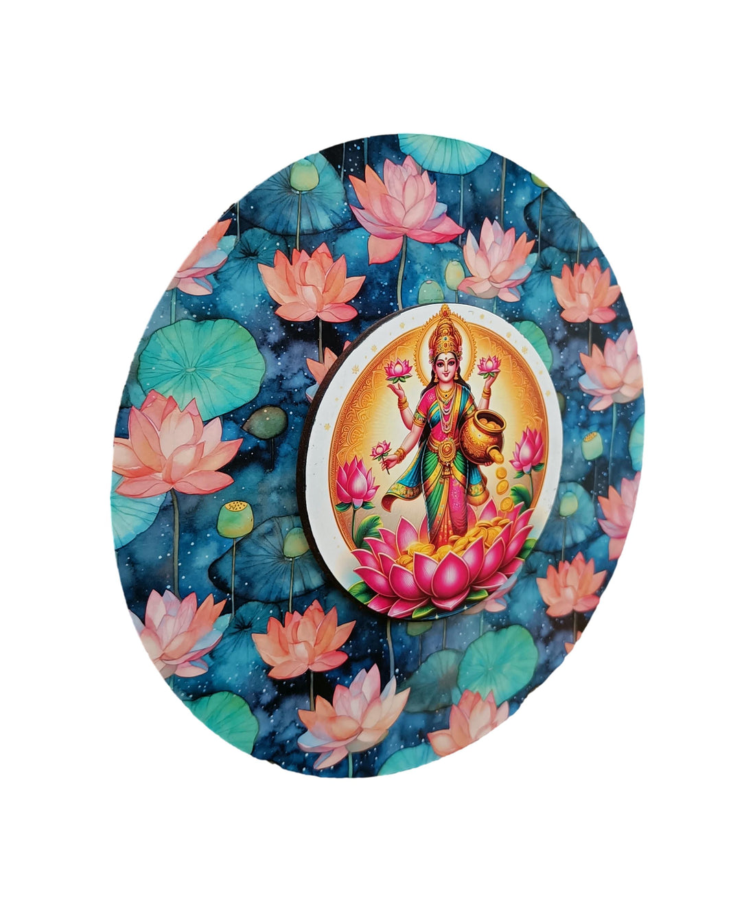 Sri MahaLakshmi  Wooden Wall Hanging Lotus Background Art Work / Decor and Gifting