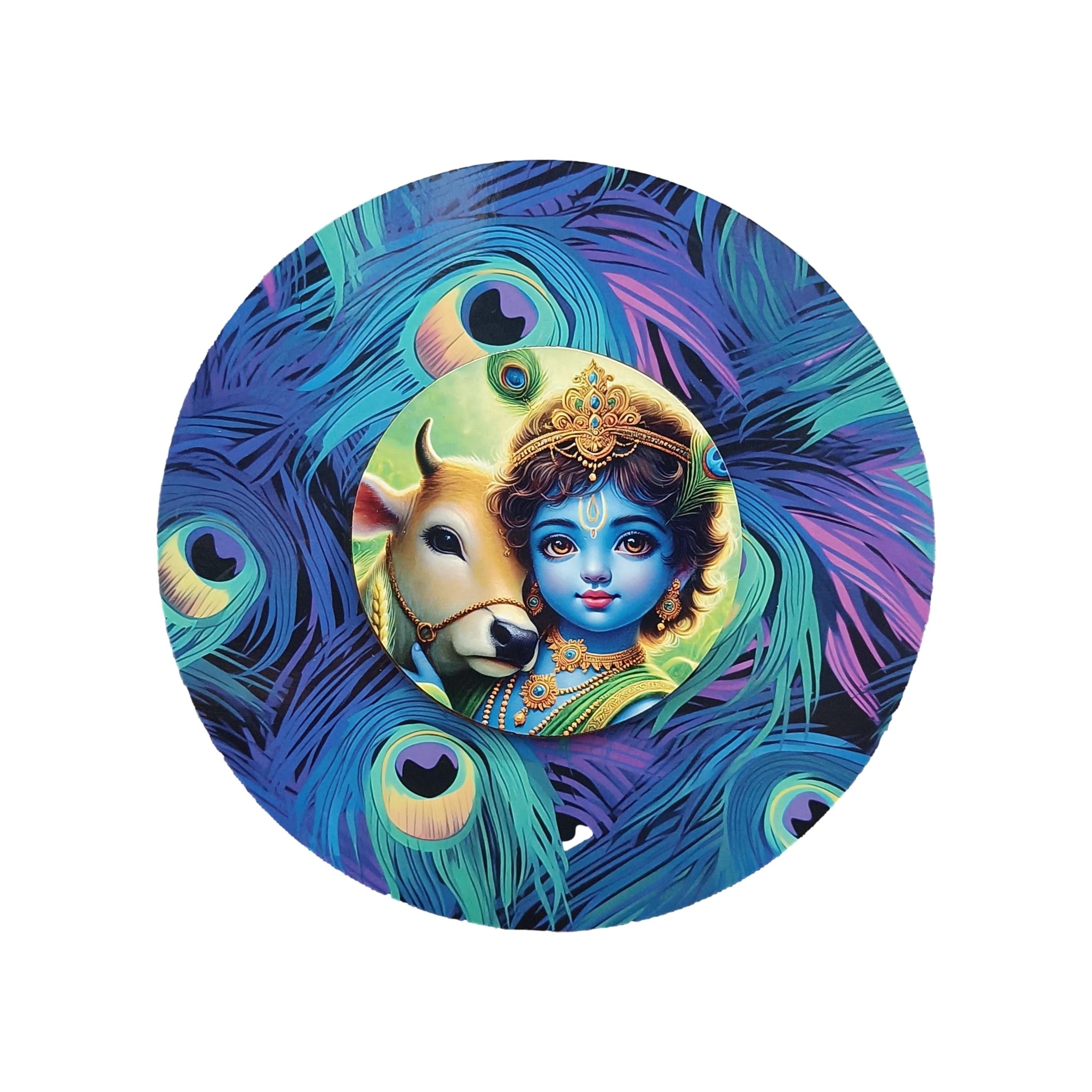 Little Krishna With Cow Wooden Wall Hanging Art Work / Decor and Gifting