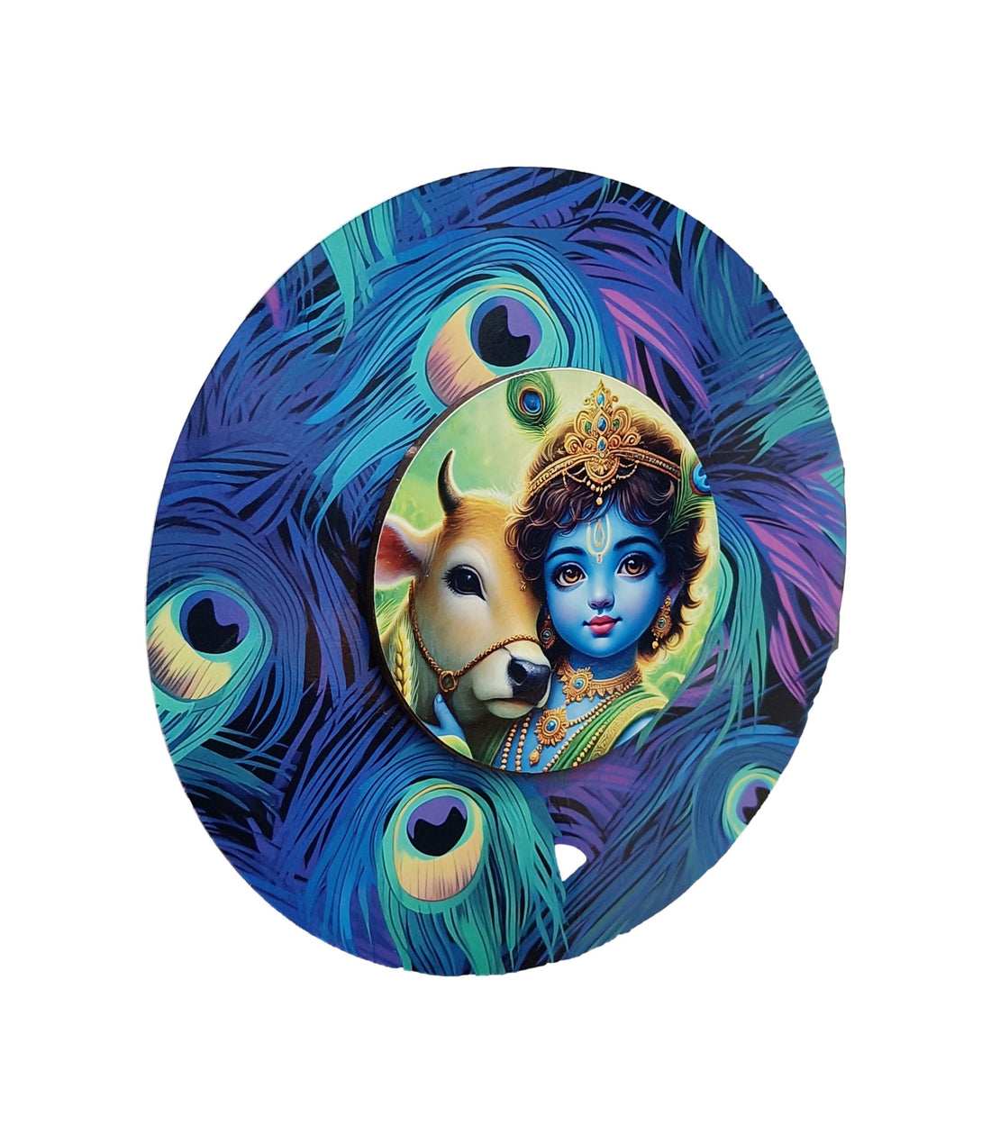 Little Krishna With Cow Wooden Wall Hanging Art Work / Decor and Gifting